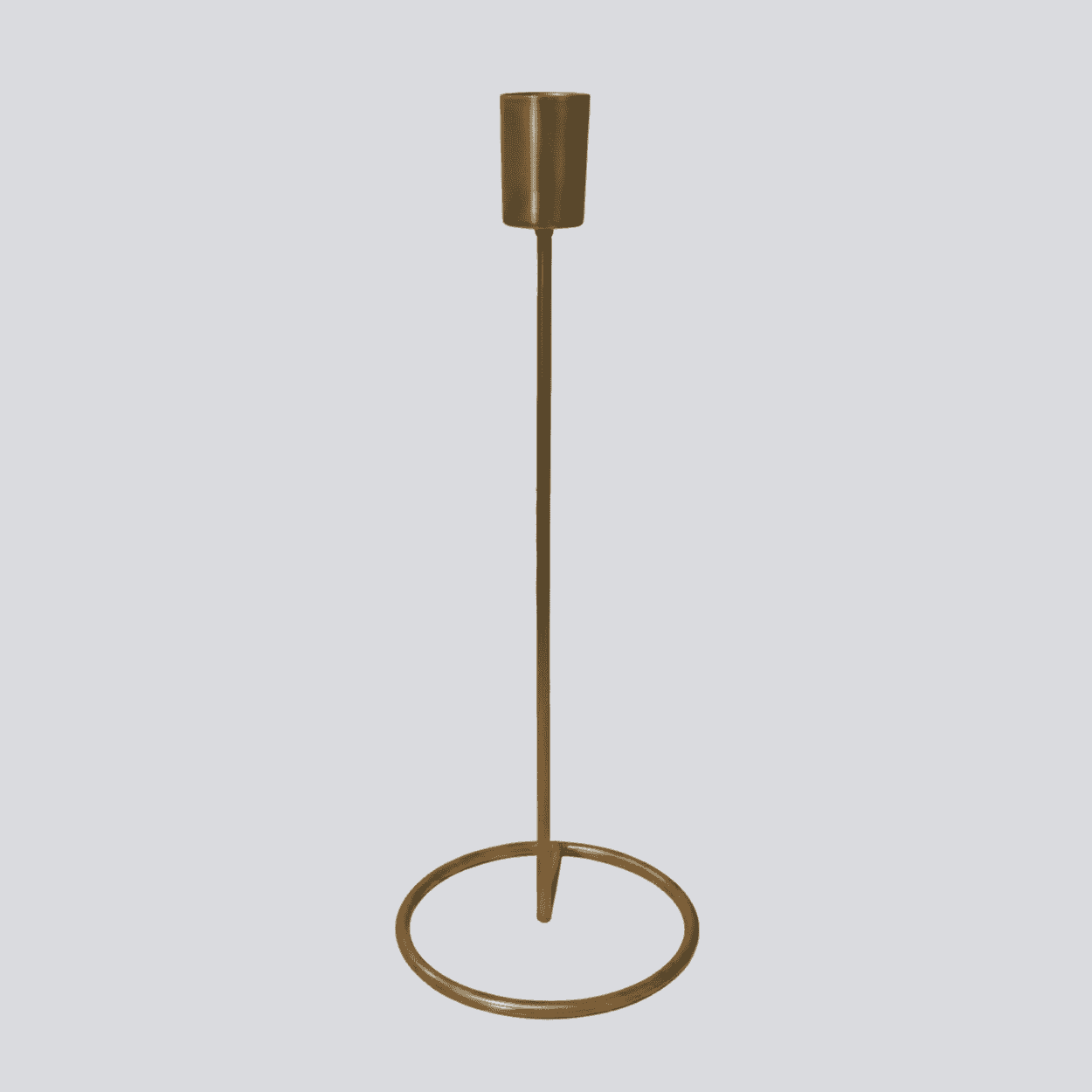 Mat gouden kandelaar — metalen kaarsenhouder 26 cm, voet Ø11 cm, geschikt voor taper/dinerkaarsen Ø2,10 cm